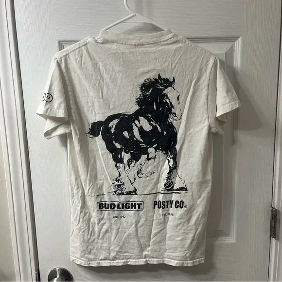 Post Co Mens Budweiser horse back graphic short sleeve cotton tshirt post Malone - Picture 2 of 5